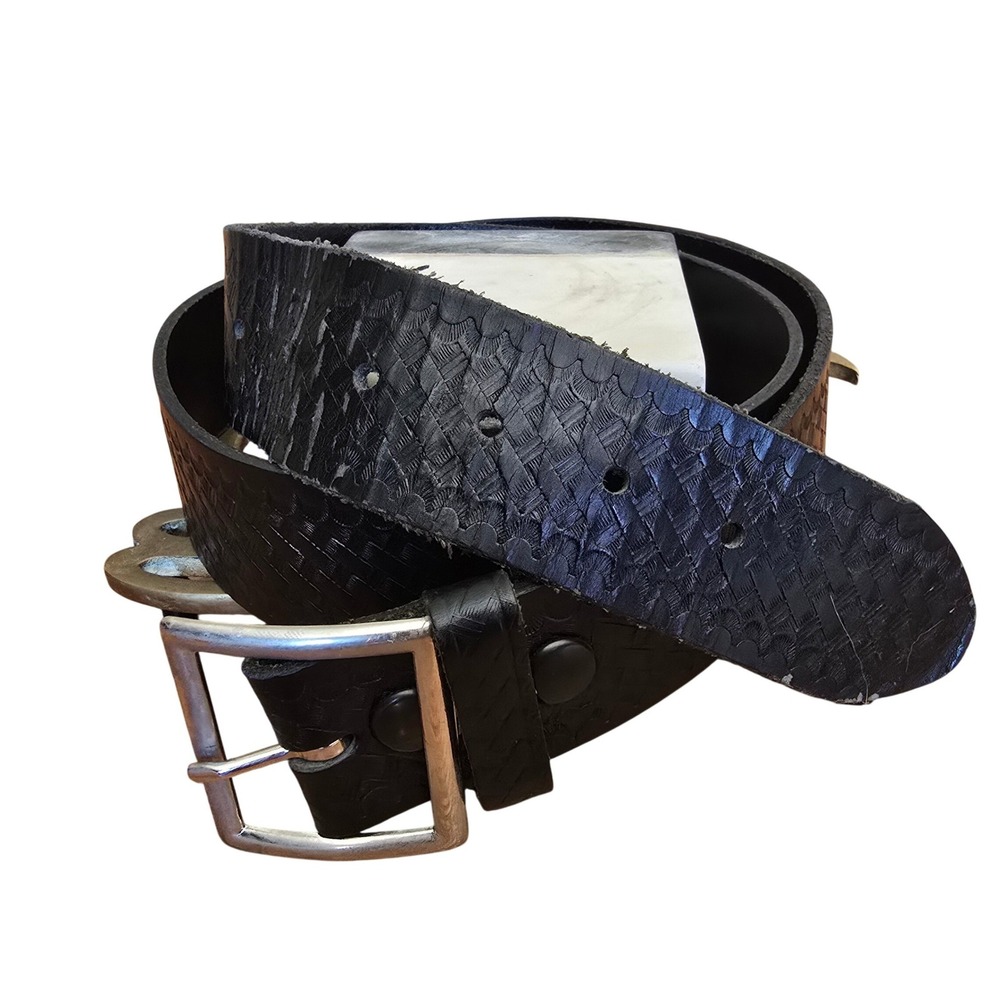 Perfect Fit Mens Black‎ Genuine Leather Basketweave Belt Size 42 Made in USA
